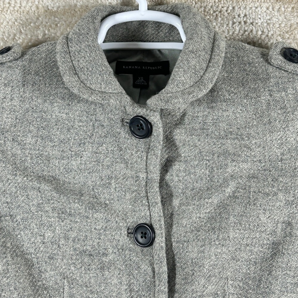 Banana Republic Womens Dark Academia Wool Herringbone Blazer Jacket Gray XS